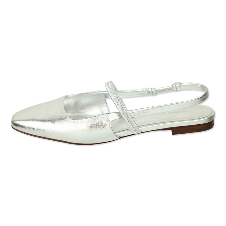 Vince Metallic Silver Bernice Leather Slingback Flat