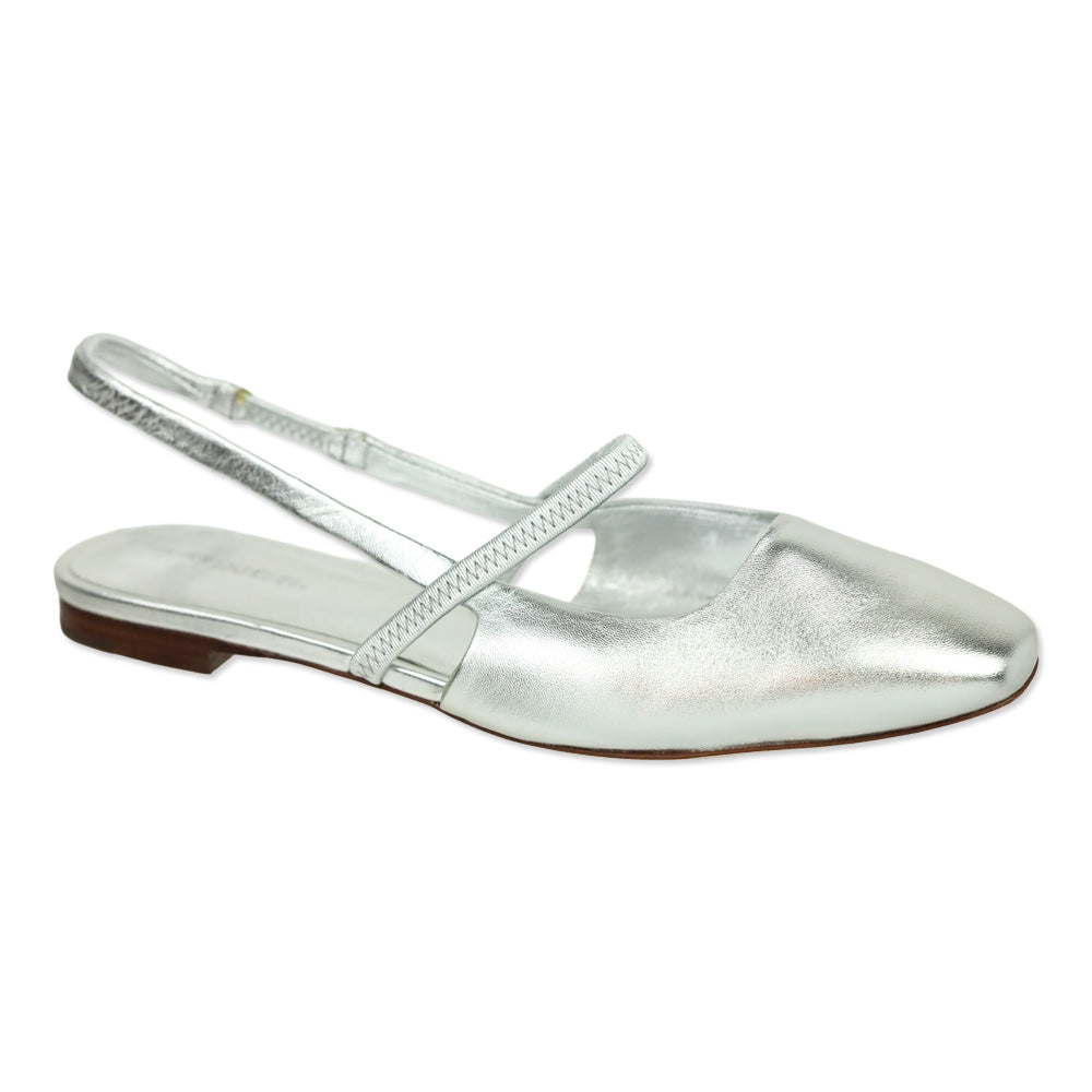Vince Metallic Silver Bernice Leather Slingback Flat