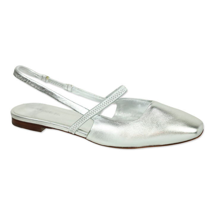 Vince Metallic Silver Bernice Leather Slingback Flat