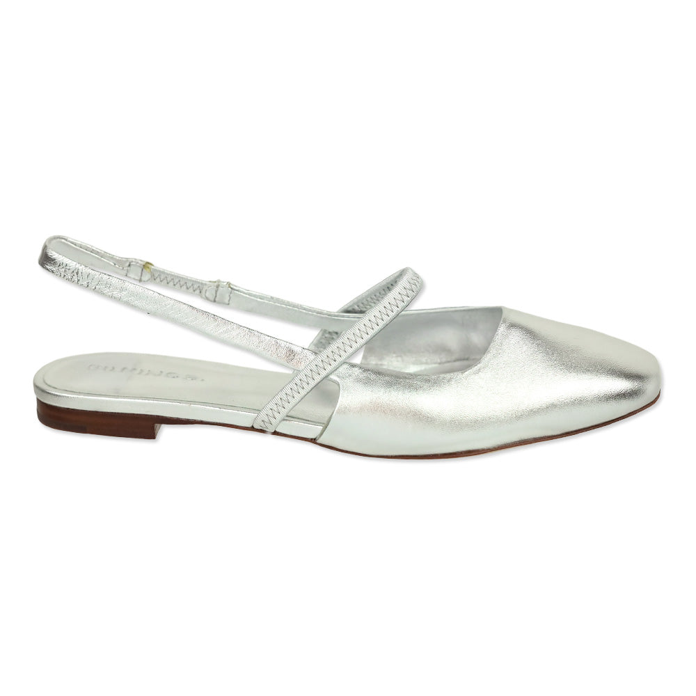 Vince Metallic Silver Bernice Leather Slingback Flat