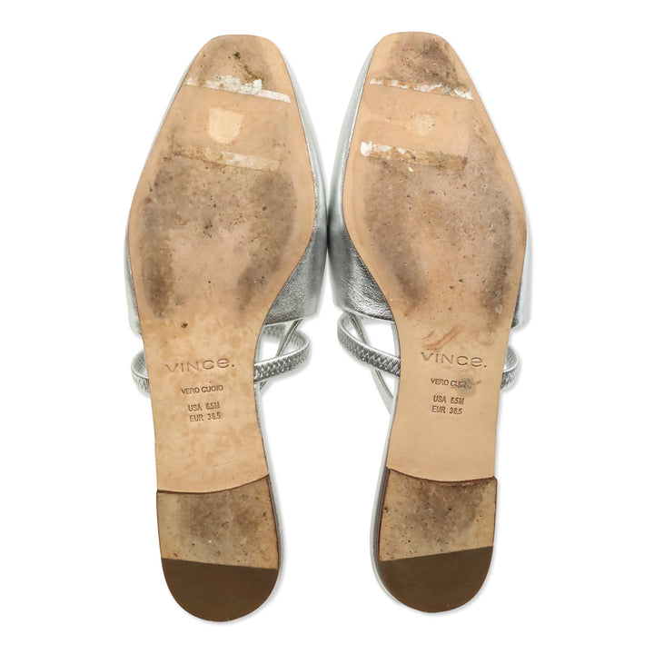 Vince Metallic Silver Bernice Leather Slingback Flat