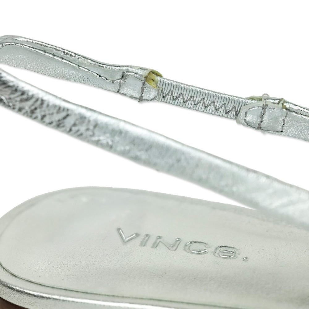 Vince Metallic Silver Bernice Leather Slingback Flat