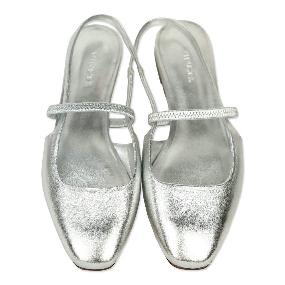 Vince Metallic Silver Bernice Leather Slingback Flat