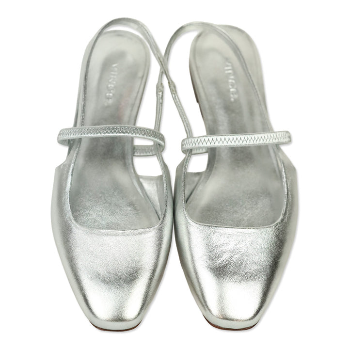 Vince Metallic Silver Bernice Leather Slingback Flat