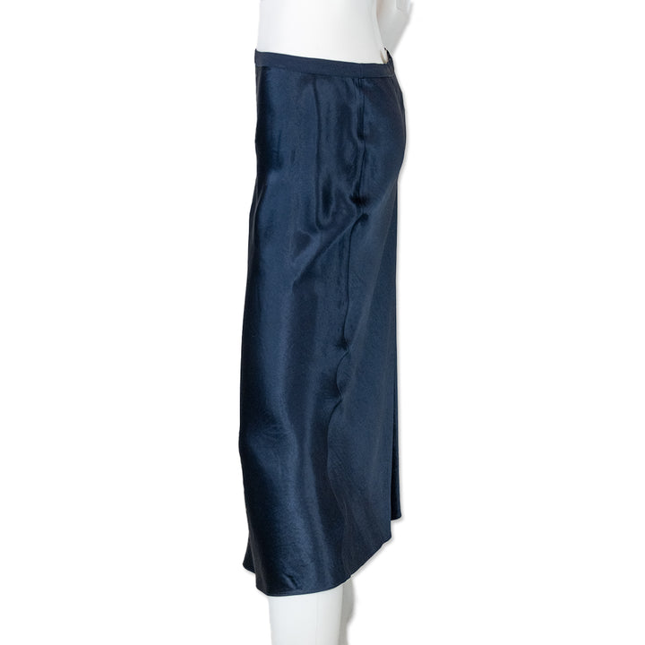 Vince Navy Satin Midi Skirt