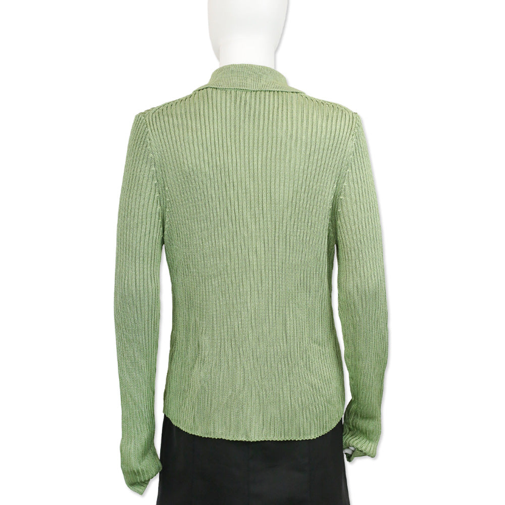 Vince Pistachio Ribbed Knit Collar Cardigan Sweater