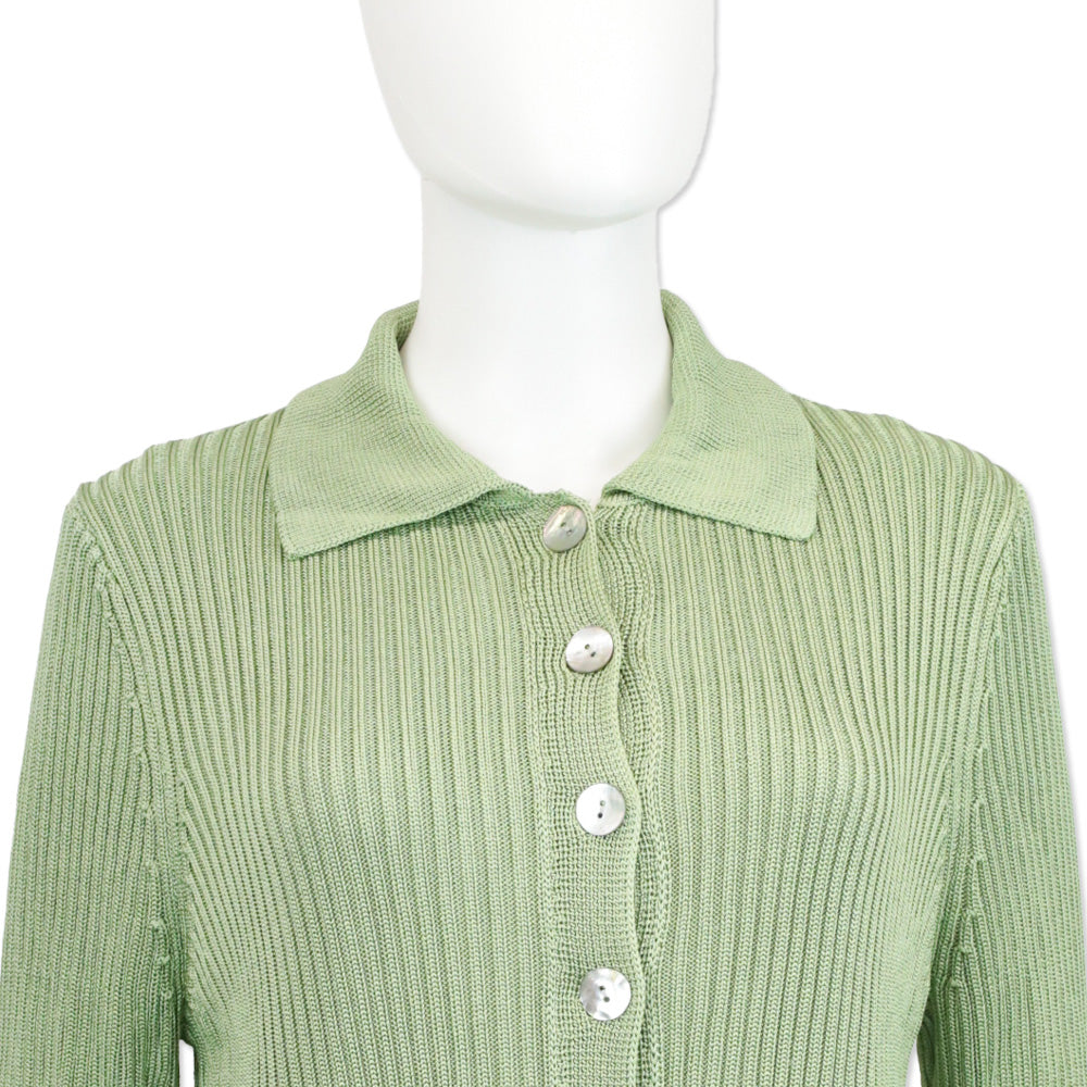 Vince Pistachio Ribbed Knit Collar Cardigan Sweater