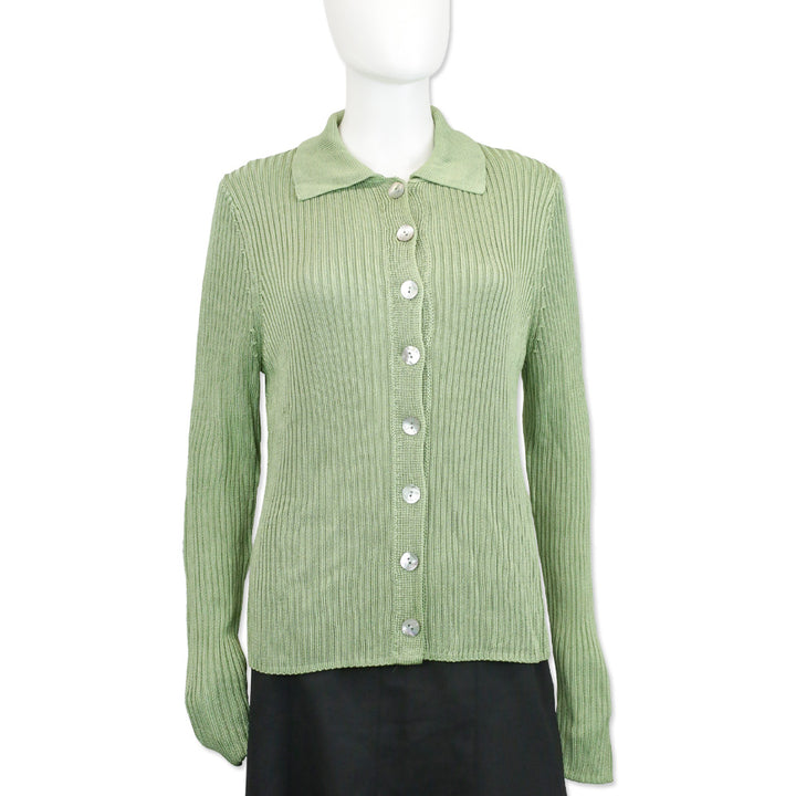 Vince Pistachio Ribbed Knit Collar Cardigan Sweater