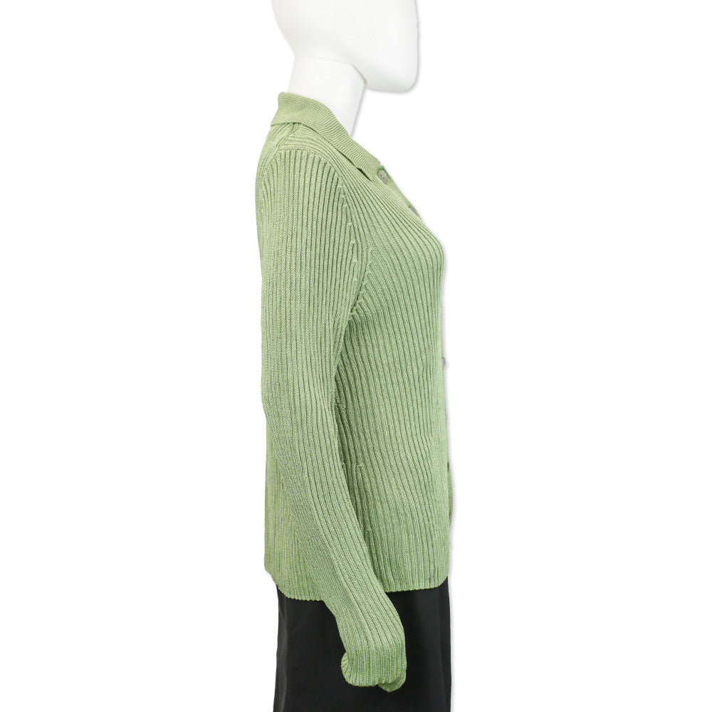Vince Pistachio Ribbed Knit Collar Cardigan Sweater