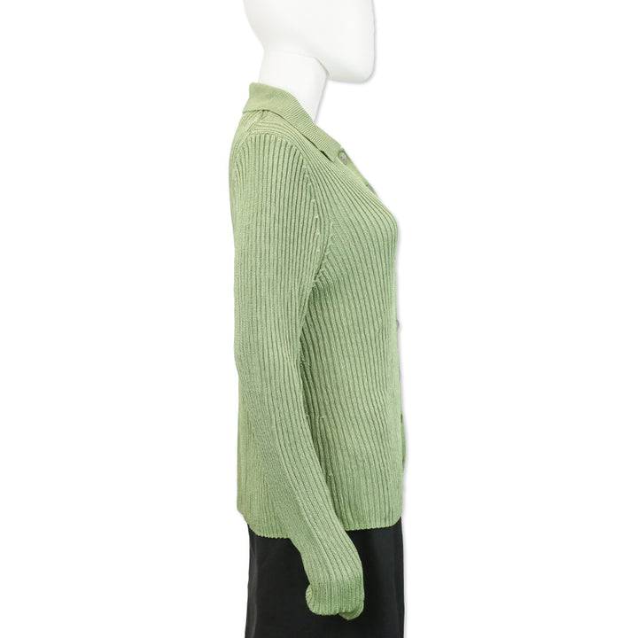 Vince Pistachio Ribbed Knit Collar Cardigan Sweater
