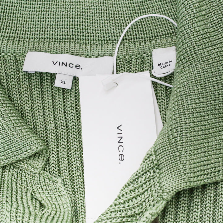 Vince Pistachio Ribbed Knit Collar Cardigan Sweater