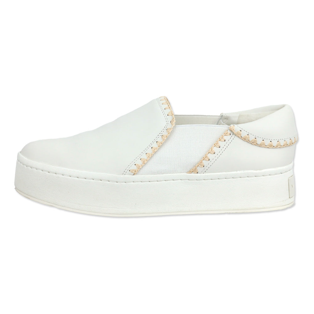 Vince White Foam/Natural Warren Raffia-Trim Leather Sneaker