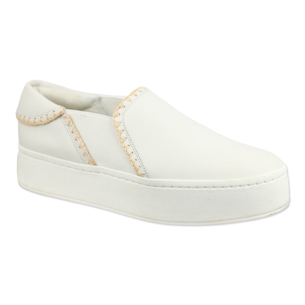 Vince White Foam/Natural Warren Raffia-Trim Leather Sneaker
