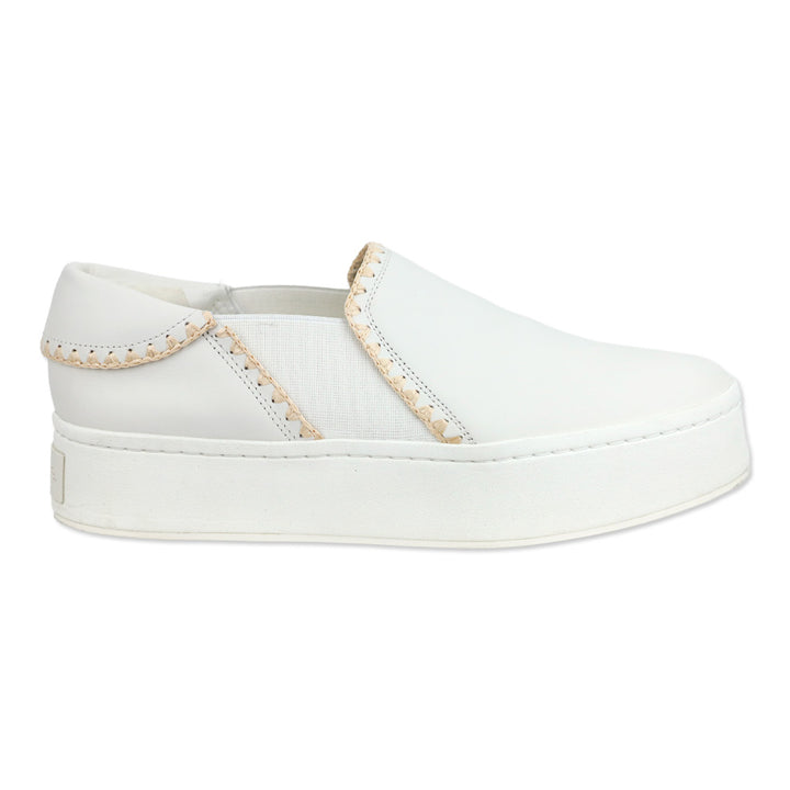 Vince White Foam/Natural Warren Raffia-Trim Leather Sneaker