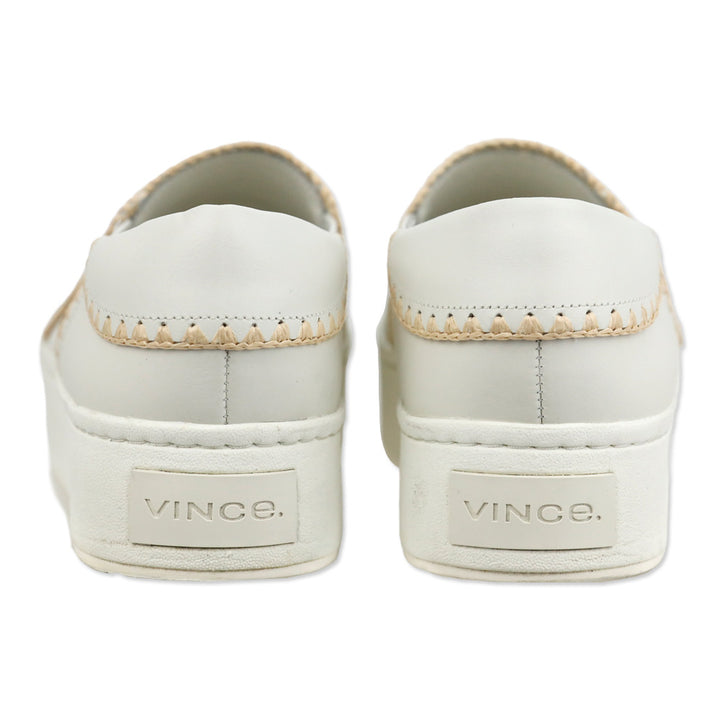 Vince White Foam/Natural Warren Raffia-Trim Leather Sneaker
