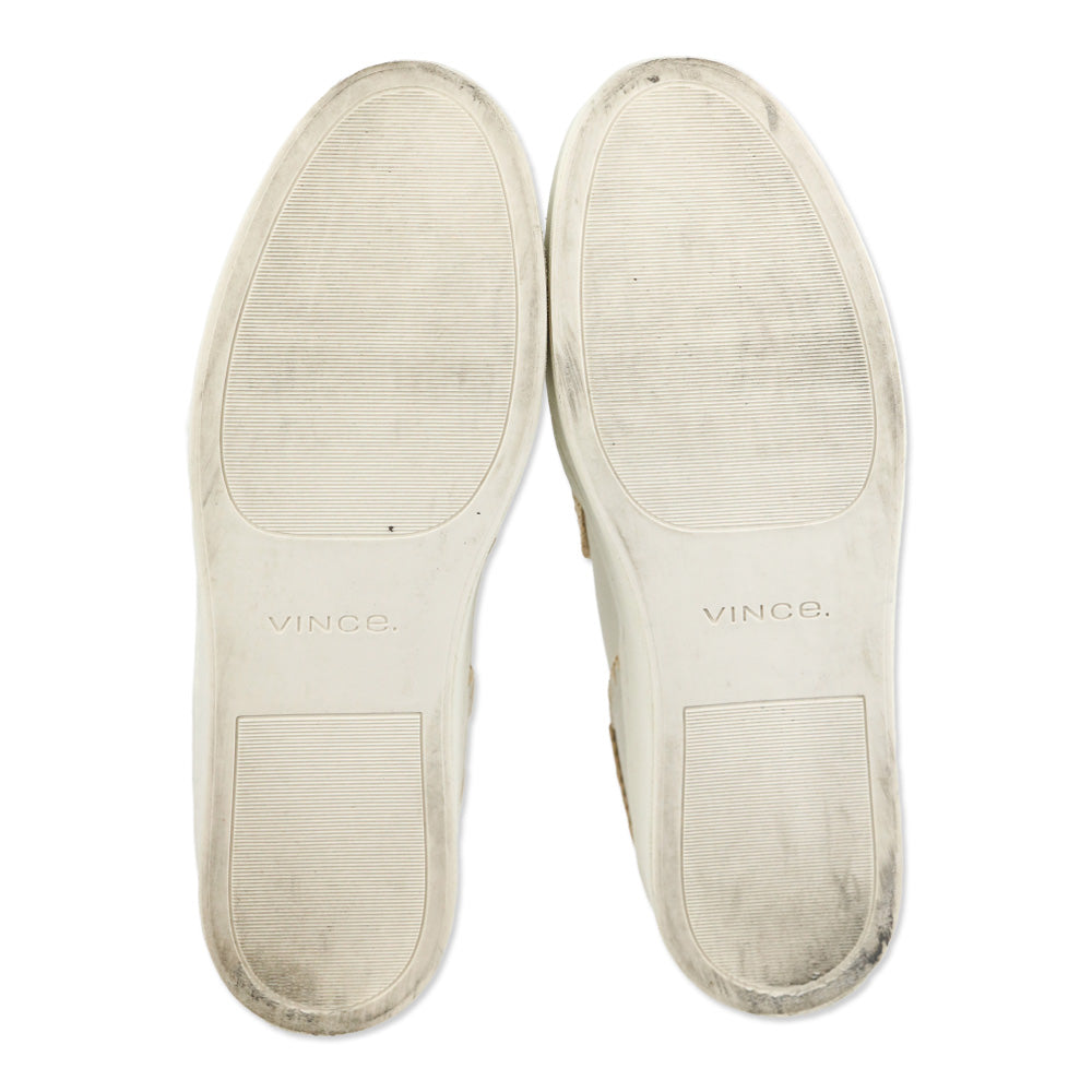 Vince White Foam/Natural Warren Raffia-Trim Leather Sneaker