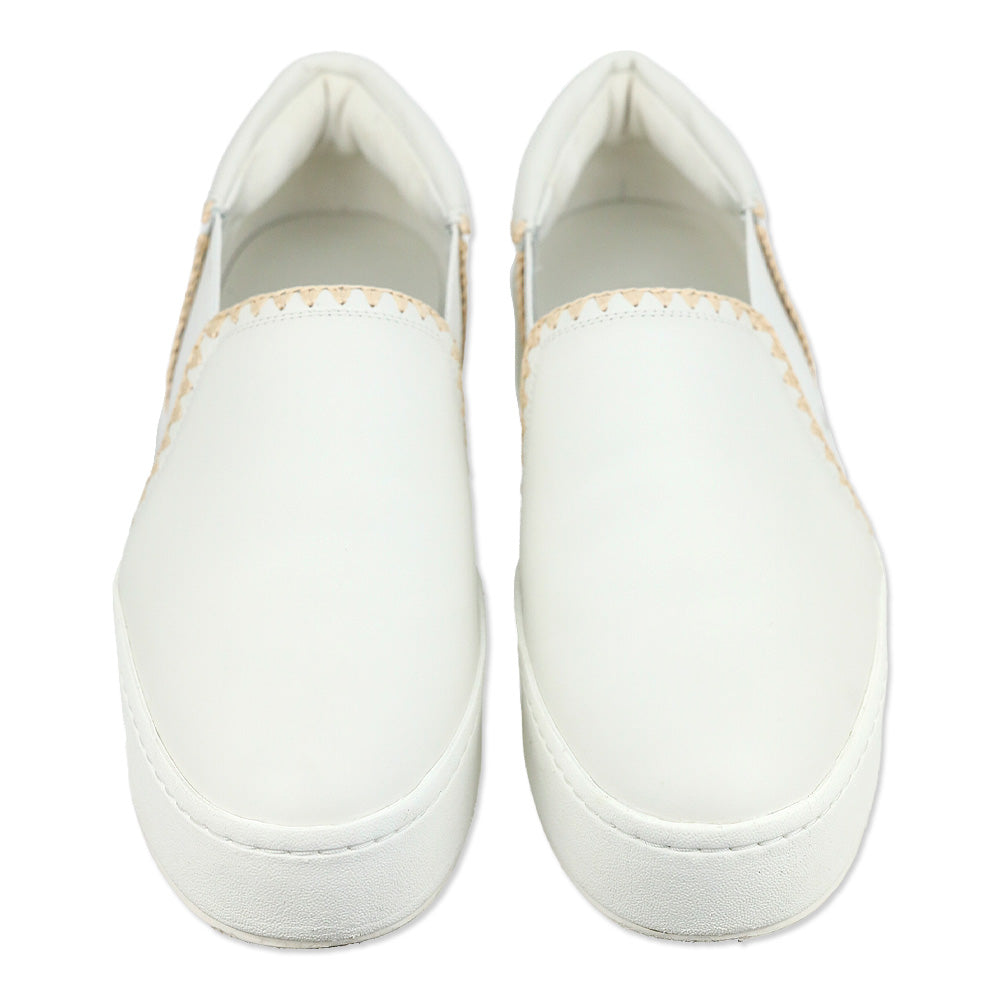 Vince White Foam/Natural Warren Raffia-Trim Leather Sneaker
