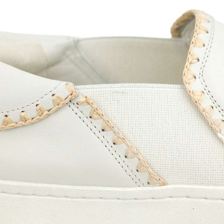 Vince White Foam/Natural Warren Raffia-Trim Leather Sneaker