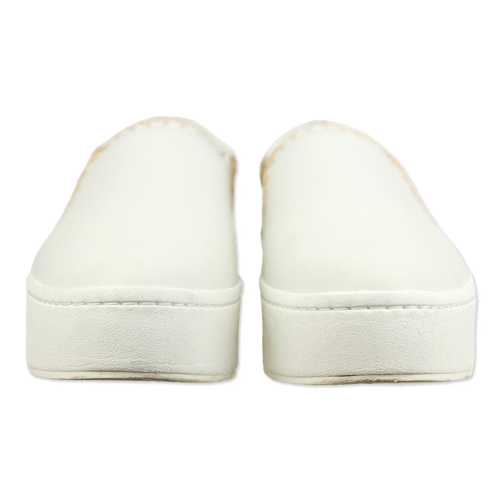 Vince White Foam/Natural Warren Raffia-Trim Leather Sneaker