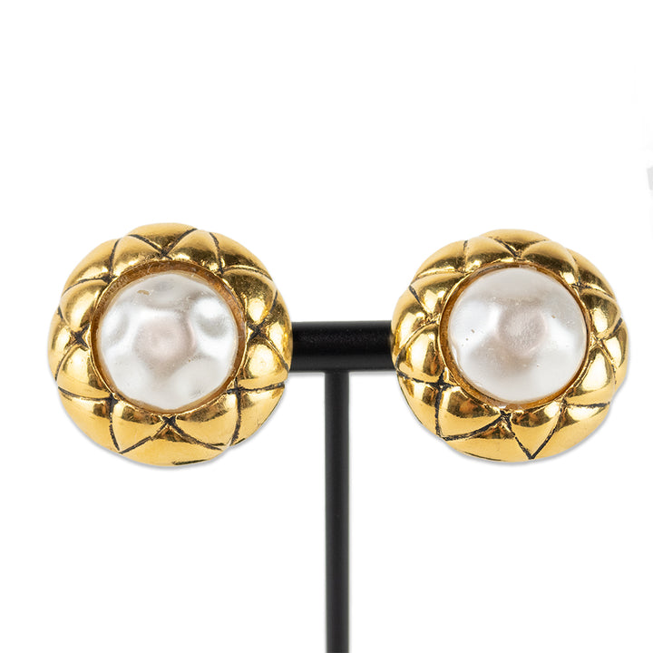 Chanel Vintage 1980s Clip on Pearl Accented Earrings