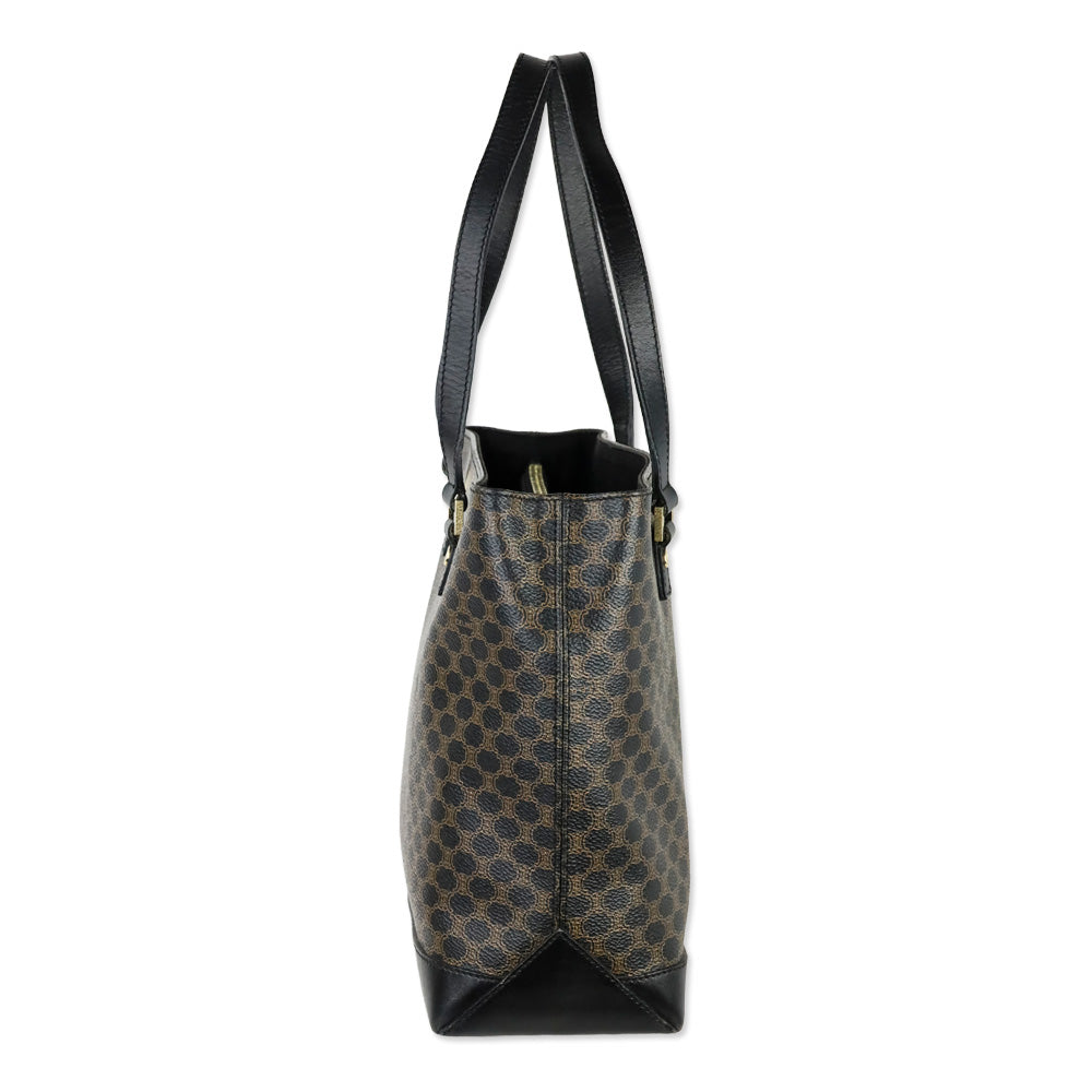 Vintage Celine Macadam Triomphe Brown Canvas Shoulder Tote Bag