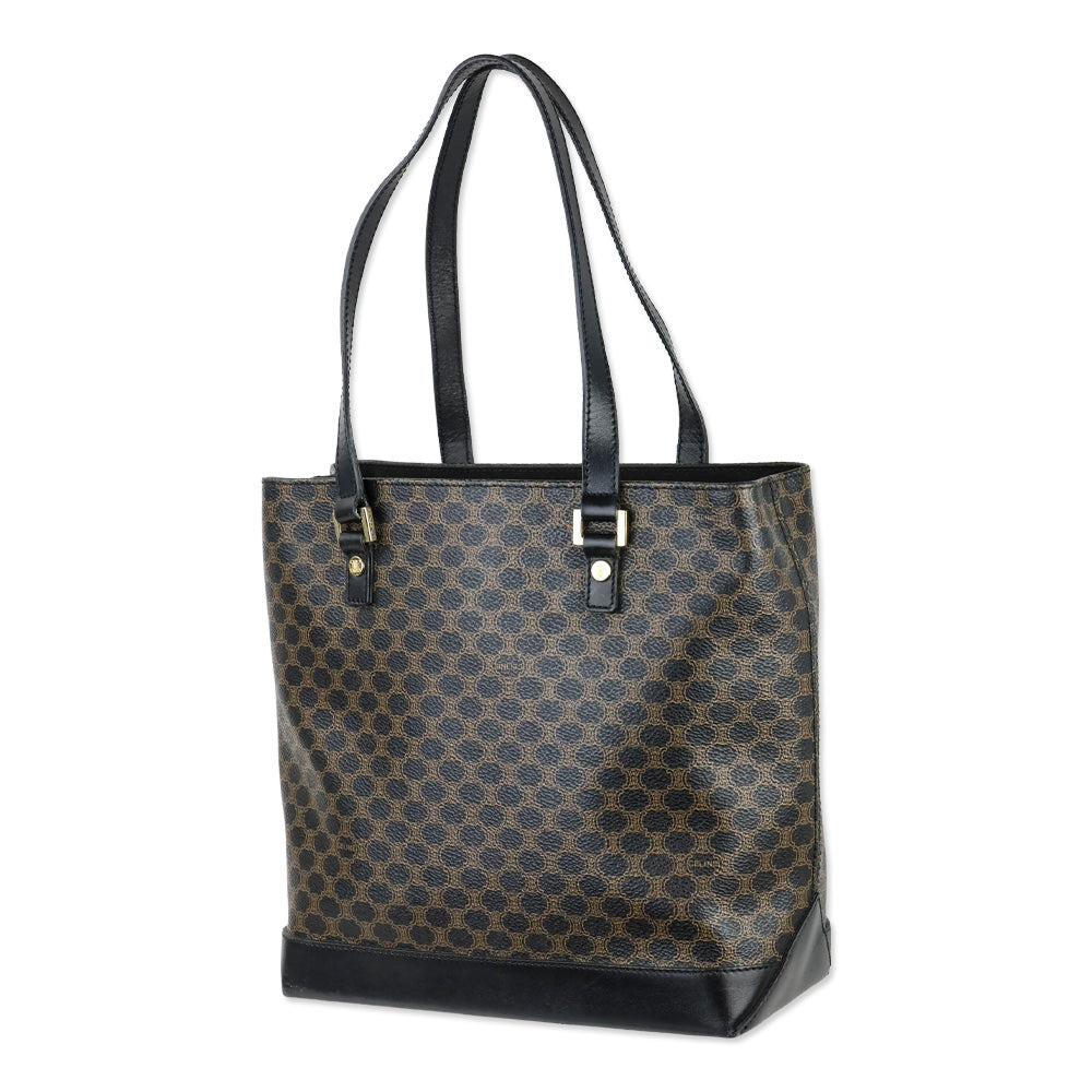 Vintage Celine Macadam Triomphe Brown Canvas Shoulder Tote Bag
