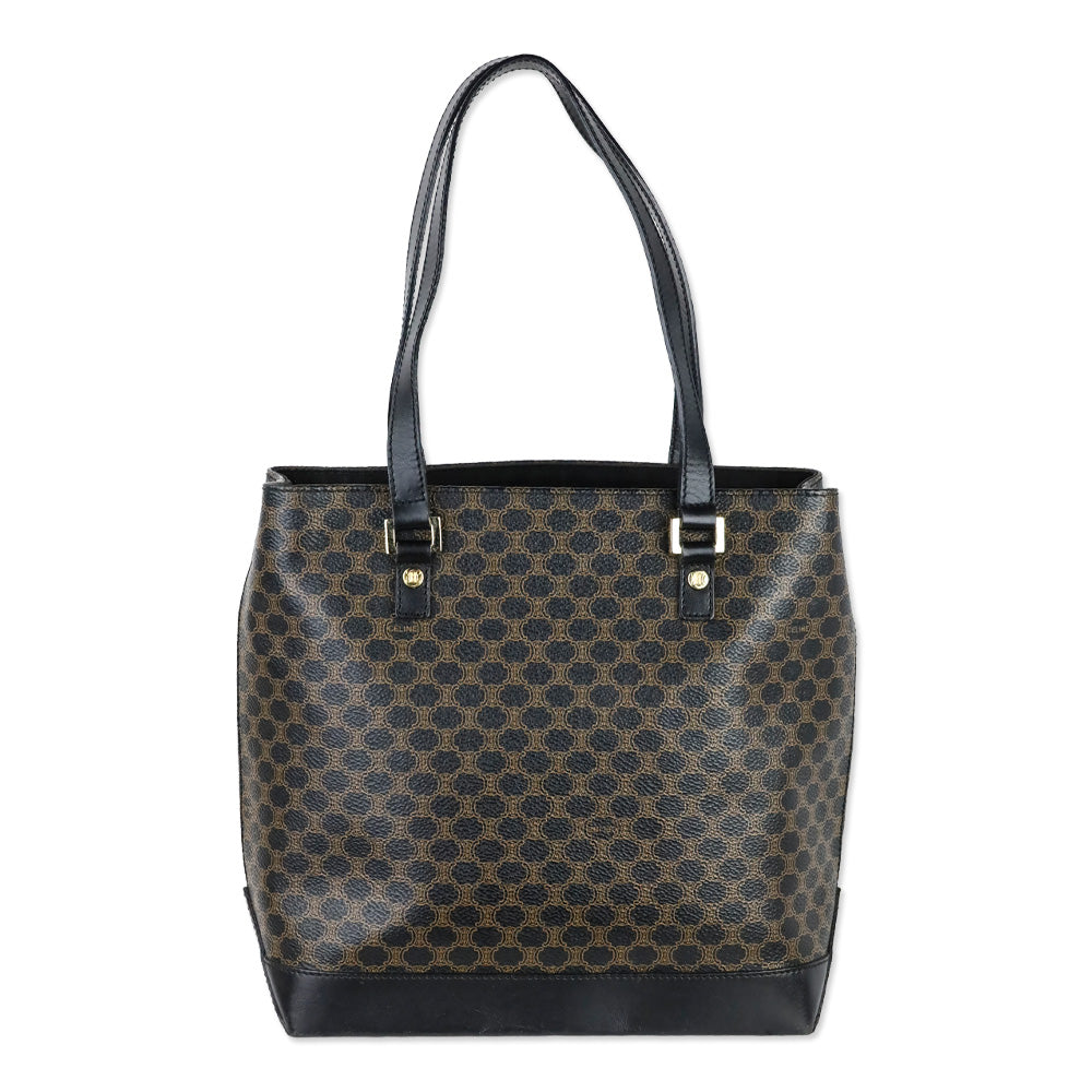 Vintage Celine Macadam Triomphe Brown Canvas Shoulder Tote Bag