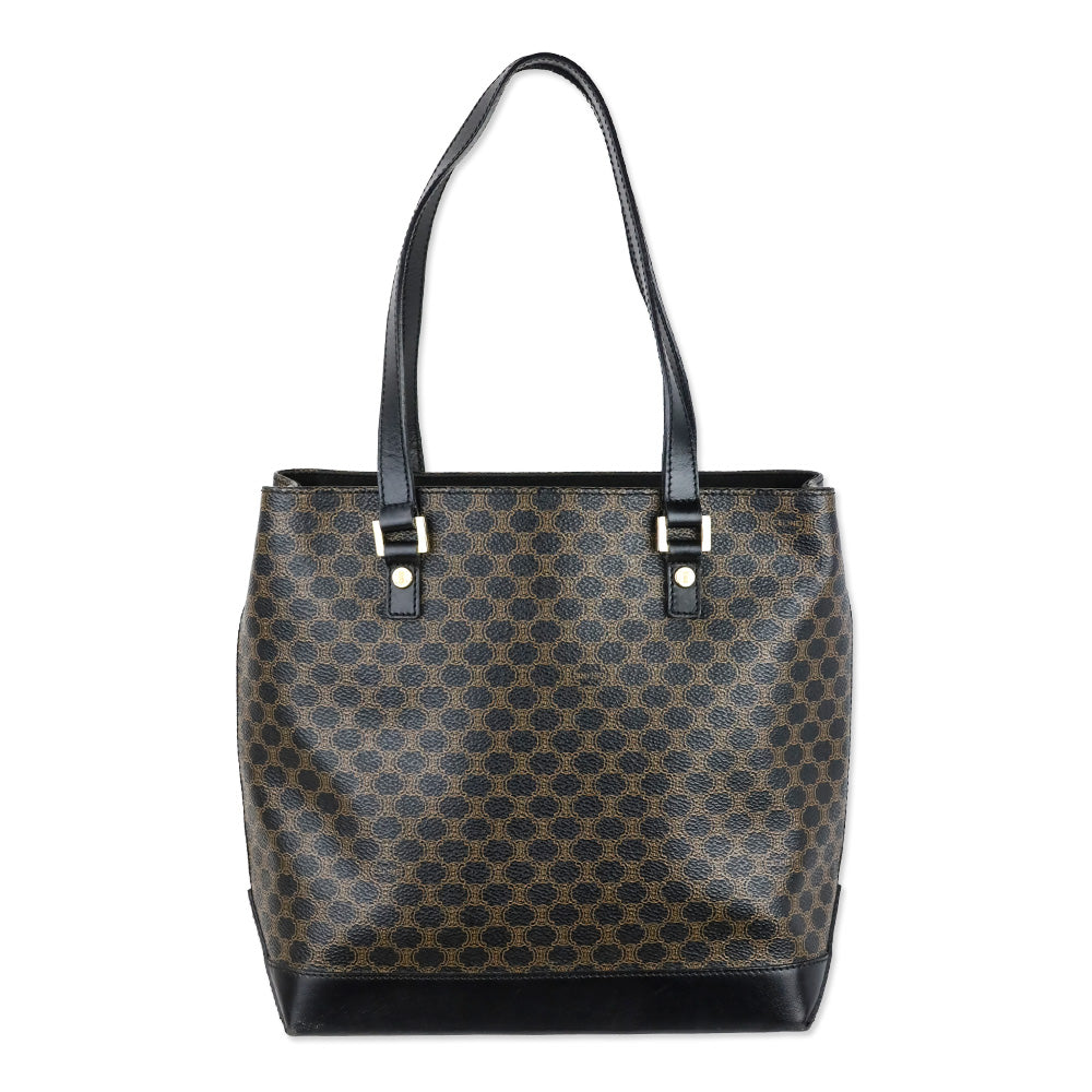 Vintage Celine Macadam Triomphe Brown Canvas Shoulder Tote Bag