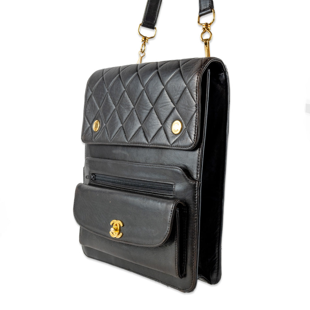 Vintage Chanel Black Quilted Messenger Bag