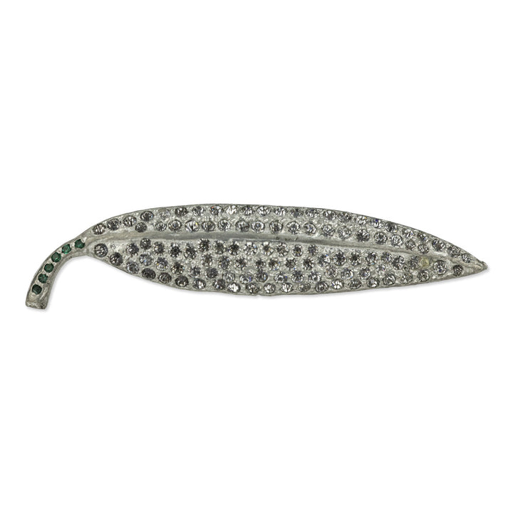 Vintage Costume Crystal Leaf Brooch Pin
