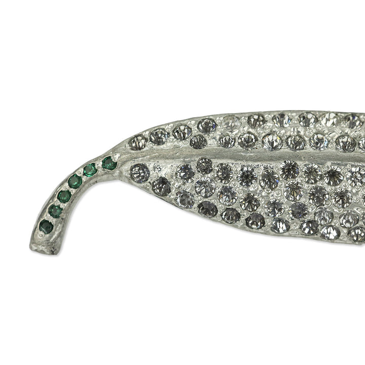Vintage Costume Crystal Leaf Brooch Pin