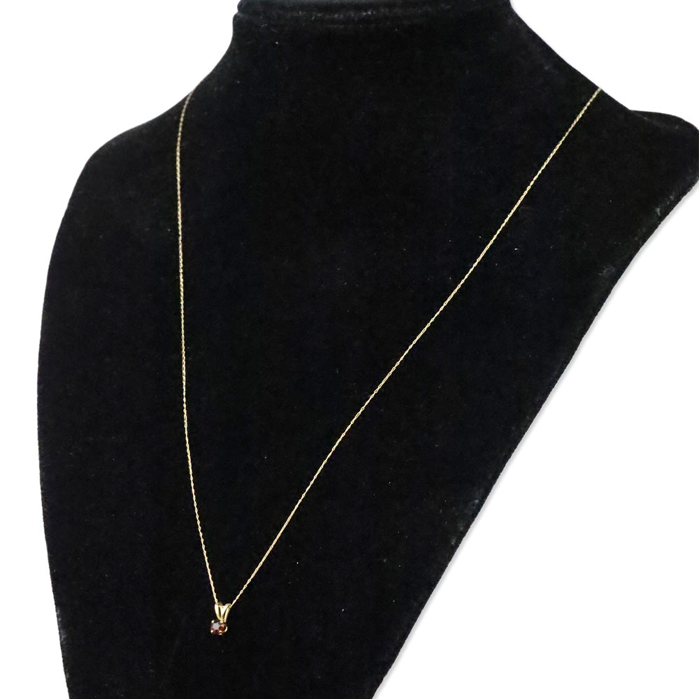 Vintage LGL 10K Gold Round Cut Red Stone Pendant Necklace