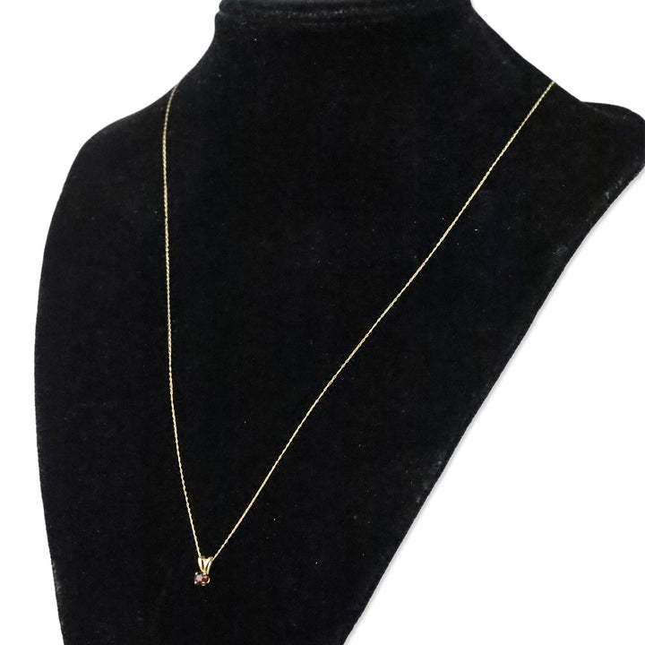 Vintage LGL 10K Gold Round Cut Red Stone Pendant Necklace