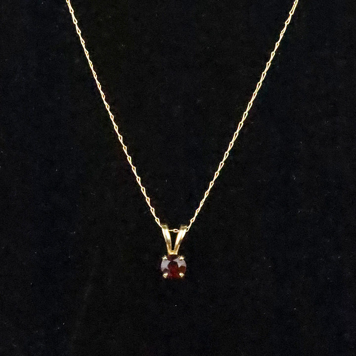 Vintage LGL 10K Gold Round Cut Red Stone Pendant Necklace