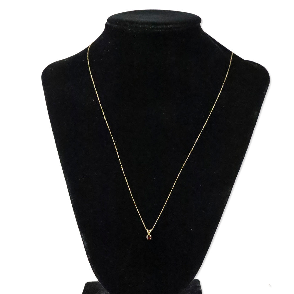 Vintage LGL 10K Gold Round Cut Red Stone Pendant Necklace
