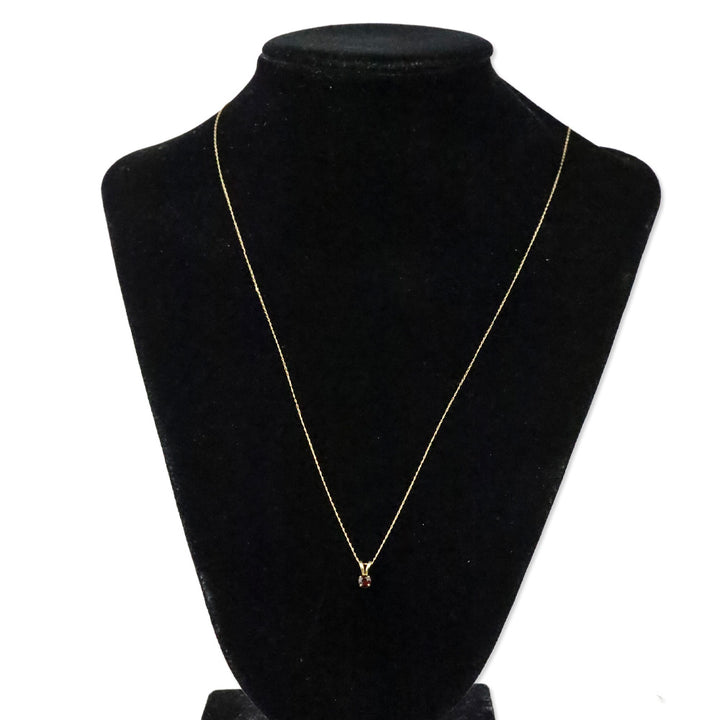 Vintage LGL 10K Gold Round Cut Red Stone Pendant Necklace