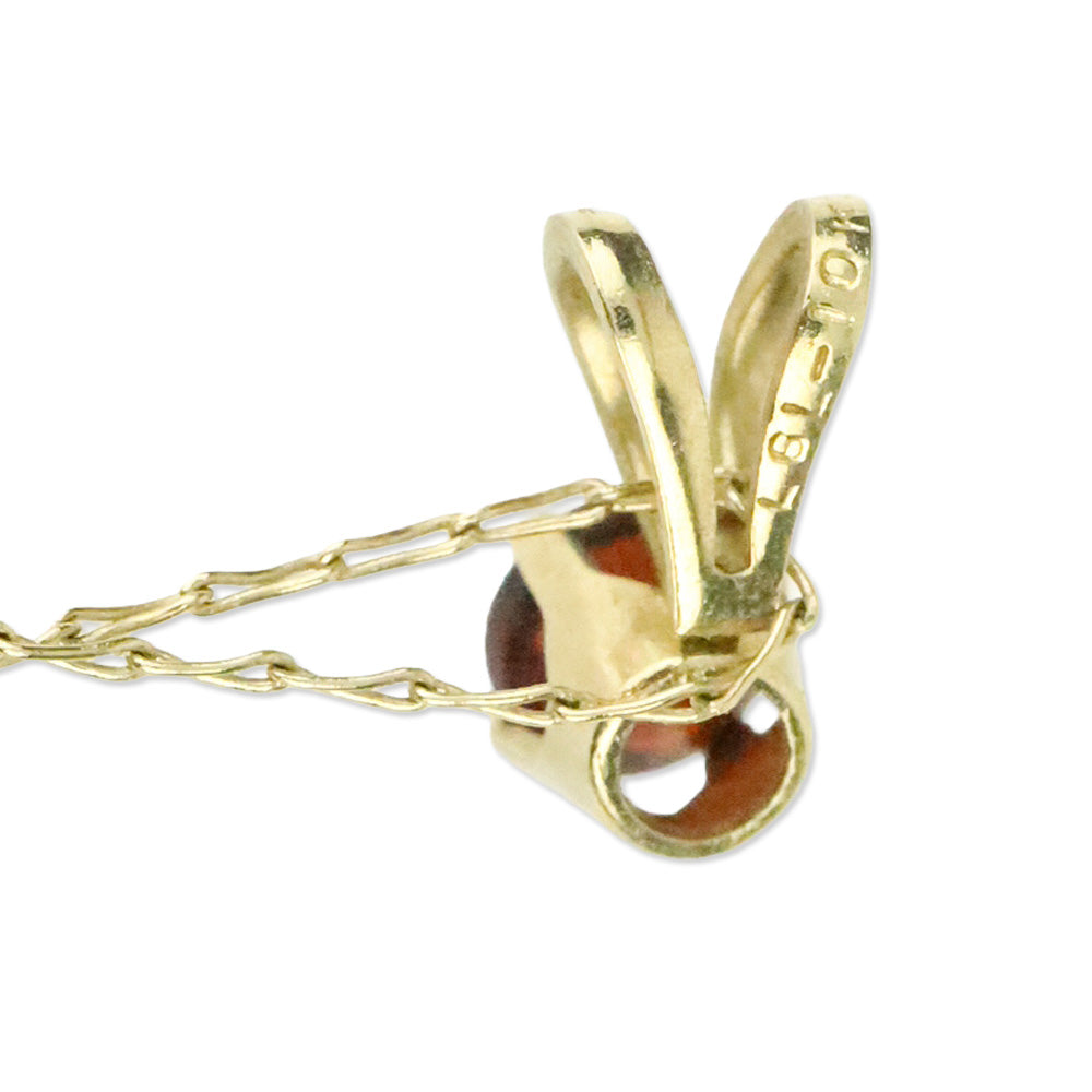 Vintage LGL 10K Gold Round Cut Red Stone Pendant Necklace