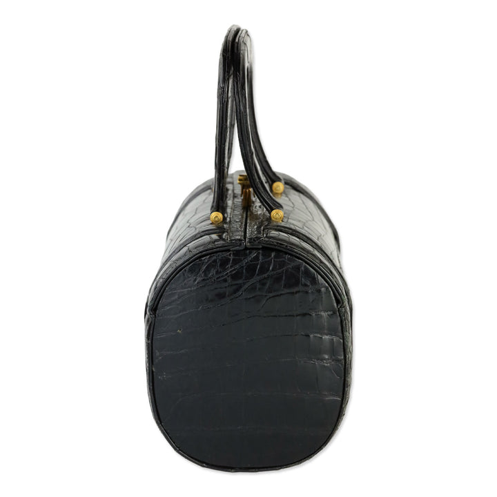 Vintage Miloh Black Croc Embossed Leather Top Handle Bag