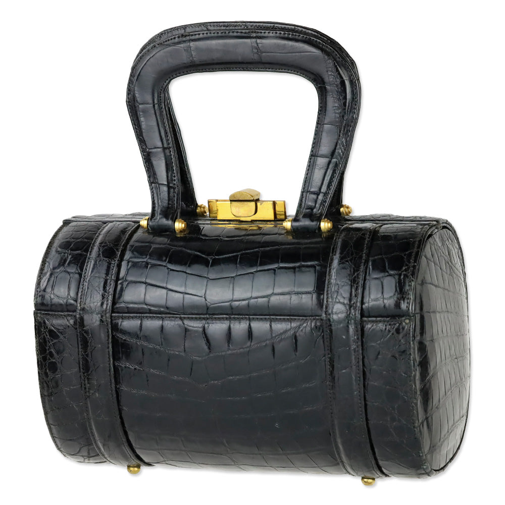 Vintage Miloh Black Croc Embossed Leather Top Handle Bag