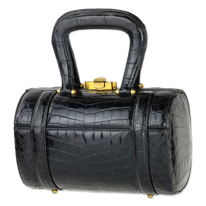 Vintage Miloh Black Croc Embossed Leather Top Handle Bag