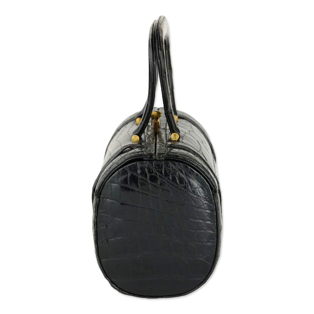 Vintage Miloh Black Croc Embossed Leather Top Handle Bag