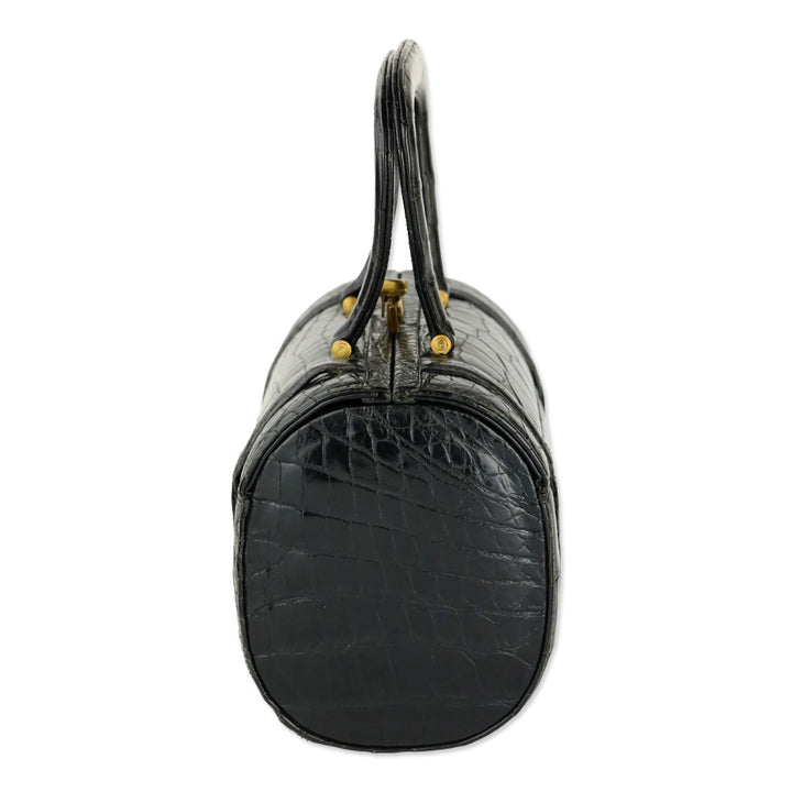 Vintage Miloh Black Croc Embossed Leather Top Handle Bag