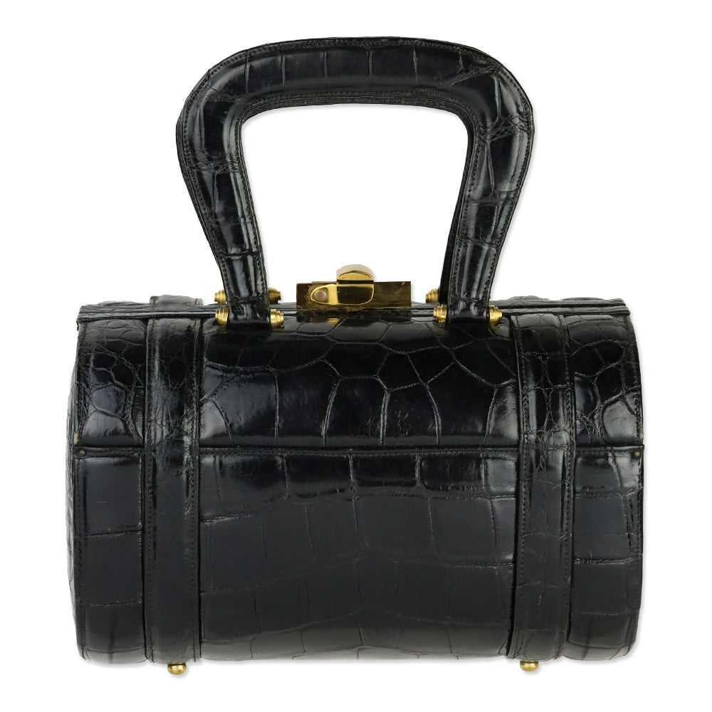 Vintage Miloh Black Croc Embossed Leather Top Handle Bag