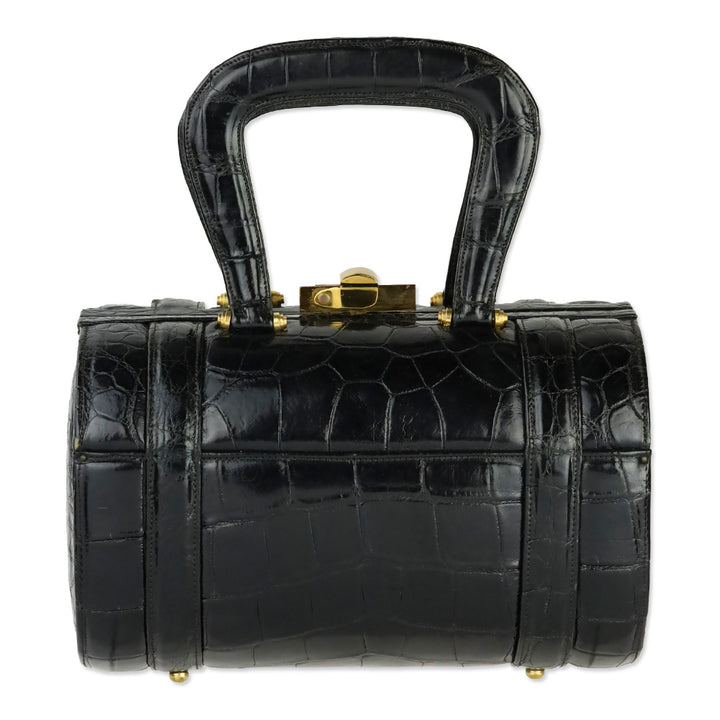 Vintage Miloh Black Croc Embossed Leather Top Handle Bag