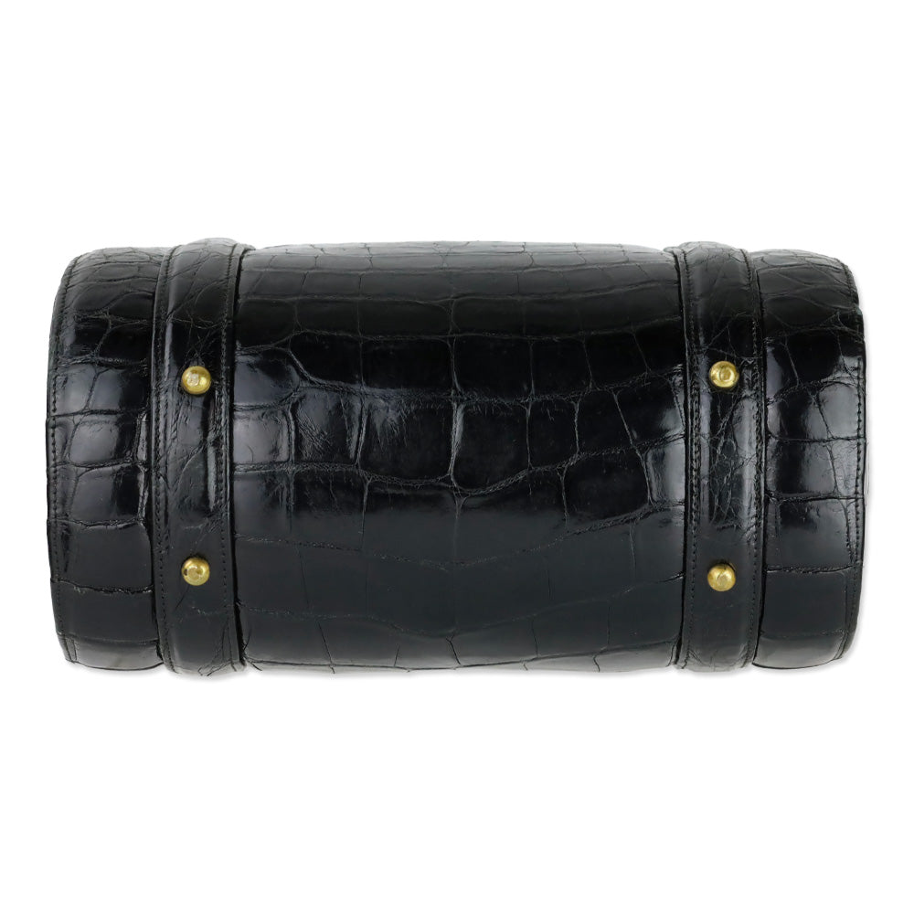 Vintage Miloh Black Croc Embossed Leather Top Handle Bag
