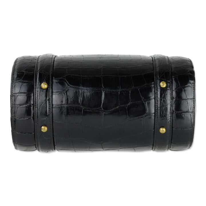 Vintage Miloh Black Croc Embossed Leather Top Handle Bag