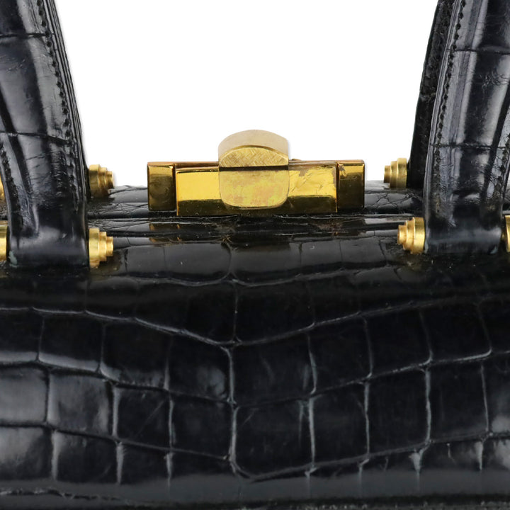 Vintage Miloh Black Croc Embossed Leather Top Handle Bag