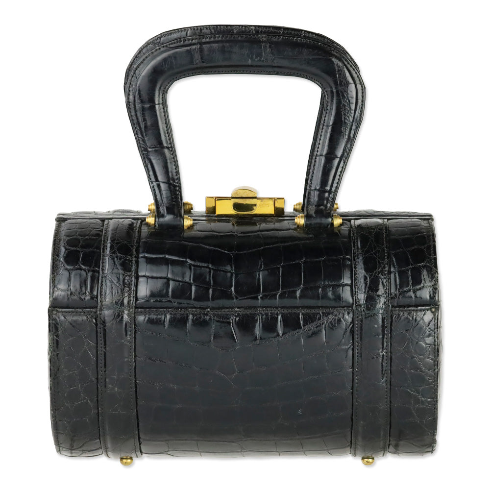 Vintage Miloh Black Croc Embossed Leather Top Handle Bag