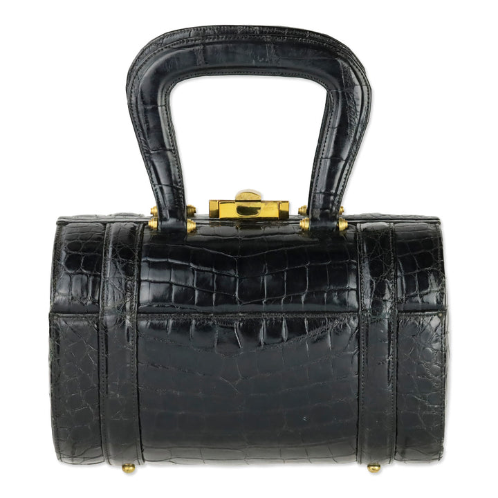 Vintage Miloh Black Croc Embossed Leather Top Handle Bag