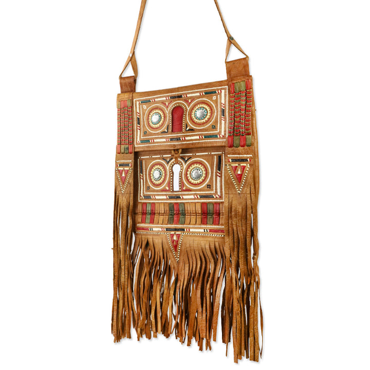 Vintage Tuareg Berber Brown Leather Fringe Bag